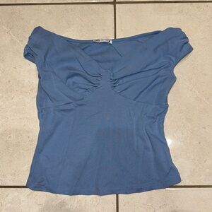 Zara Off the Shoulder Baby Blue Top